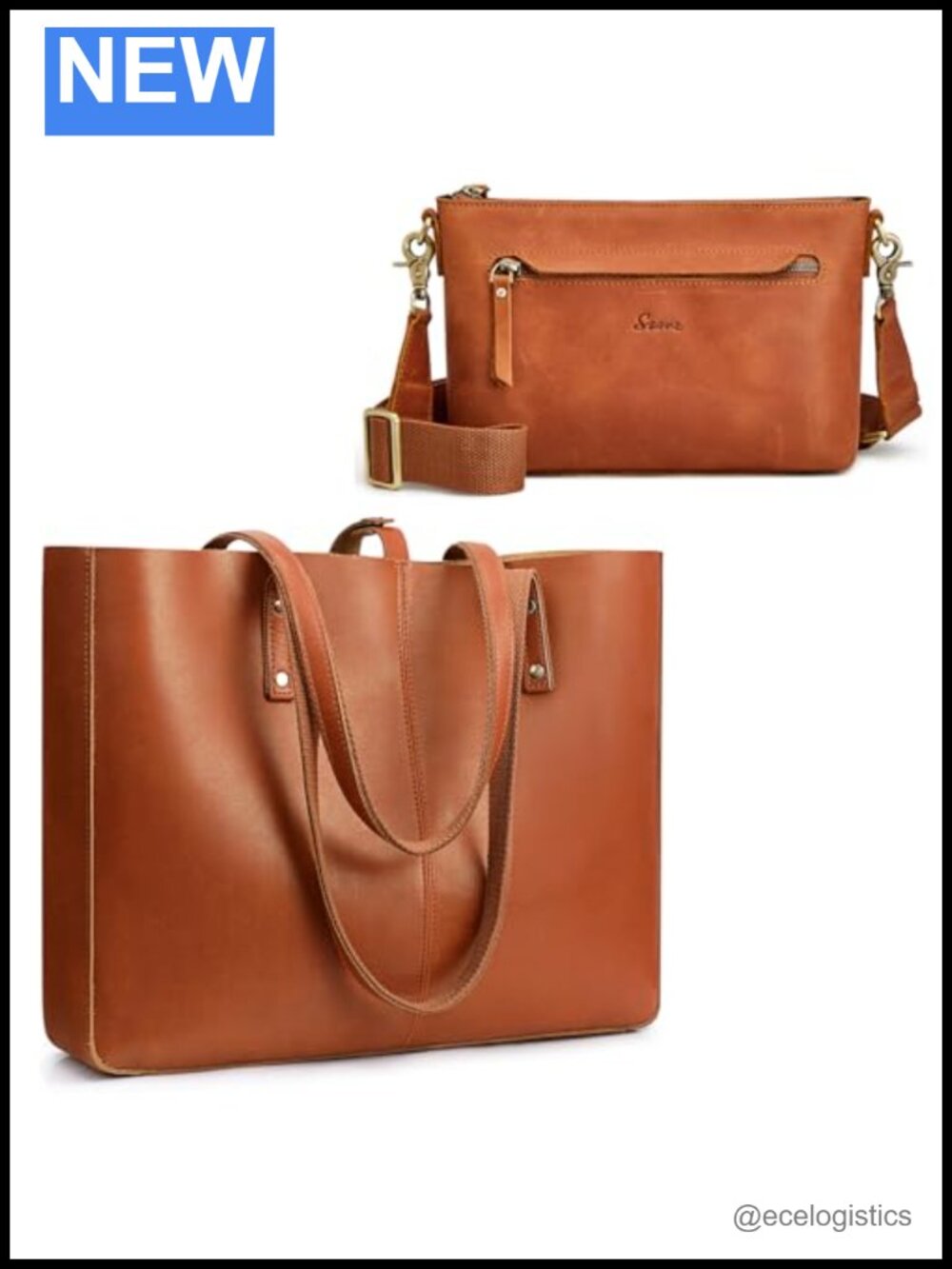 Genuine Leather Tote with Removable Pouch and Crossbody